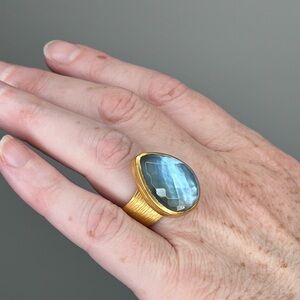 Julie Vos Aspen Statement Ring- Iridescent Chalcedony Blue, Size 6.5- 7, NWOT